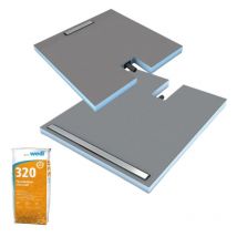 Receveur à carreler 90 x 90 cm Wedi Fundo Plano Linea - barrette courte - écoulement linéaire sortie sur le petit coté + Wedi 320