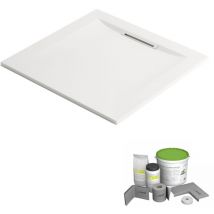 Pack receveur de douche antidérapant 80 x 80 Jacob Delafon Flight Pure carré blanc + Kit d'étanchéité wedi + Pieds