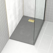 Aurlane - Pacco Piatto Doccia Grigio Effetto Pietra 80x120 cm e Griglia motivo Lineare Oro Spazzolato