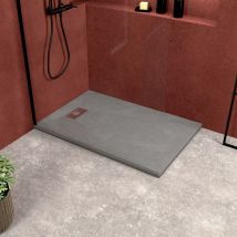 Aurlane - Piatto Doccia Grigio Effetto Pietra 80x120 cm e Griglia motivo Lineare in acciaio inox