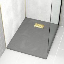 Pack Receveur Gris Effet Pierre 80x100 cm et Grille décor Perforée Or Doré Brossé