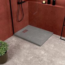 Pack Receveur Gris Effet Pierre 70x90 cm et Grille décor Perforée en Inox