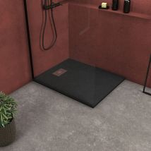 Piatto Doccia Nero Effetto Pietra 80x120 cm e Griglia motivo Perforato in acciaio inox