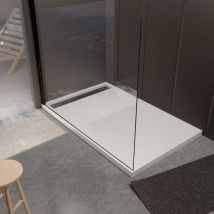 Aurlane - Piatto Doccia in Resina Epossidica Effetto Granito Bianco 80x140x3cm + Griglia Cromata