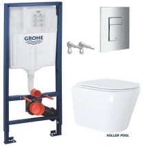 Pack réservoir Encastrable Bati-Support Grohe et plaque chrome brillant avec wc suspendu Vortex Orion blanc 51,5 cm par kp
