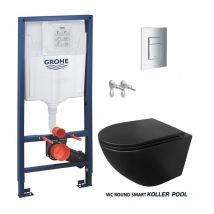Pack réservoir Encastrable Bati-Support Grohe et plaque chrome brillant avec wc suspendu kp round smart black Tornado 3.0