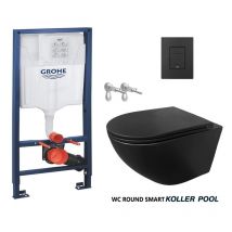 Pack réservoir encastrable Bati-Support Grohe et plaque noir mat avec wc suspendu kp round smart black Tornado 3.0