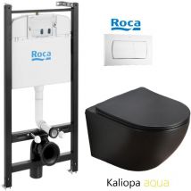 Pack réservoir encastrable Roca active Bati-Support et plaque blanc brillant avec wc suspendu kaliopa noir 49cm aqua