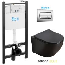 Pack réservoir encastrable Roca active Bati-Support et plaque chrome brillant avec wc suspendu kaliopa noir 49cm aqua