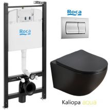 Pack réservoir encastrable Roca active Bati-Support et plaque chrome mat avec wc suspendu kaliopa noir 49cm aqua