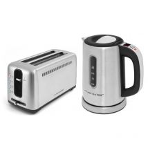 PACK RIVIERA AND BAR Bouilloire 1L 2000W Température Réglable + Grille-Pain Toaster 2 Fentes Inox Décongélation