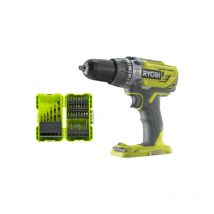 Pack Ryobi Perceuse à percussion R18PD3-0 - 18V One+ sans batterie ni chargeur - Coffret 38 accessoires perçage-vissage - porte embouts RAK38SDD