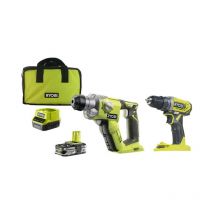 Pack Ryobi Perceuse Visseuse 18V One Plus R18DD2-0 - Marteau perforateur 18V One+ R18SDS-125S - Batterie LithiumPlus 2.5Ah - Chargeur rapide