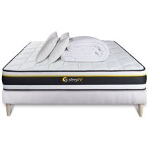 Sleepfit - Ensemble matelas sommier Soft 140 x 190 cm - Couleur : Blanc avec 2 oreillers et couette