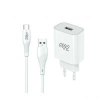 My Way - Pack transformador cable usb tipo c 2a 15,6x8x3cm abs bl myw
