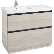 Pack Unik meuble bas 2 tiroirs + lavabo lander Roca Couleur : Oak City - Position du lavabo : Gauche