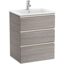 Roca - Pack Unik mueble base de 3 cajones + lavabo central the gap Color: Roble City texturizado - Medidas: 605x460x763 mm