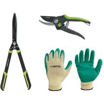 Vito - Pack Outils Cisaille de jardin Lame 27,5 cm + Gants de jardin + Sécateur 20 cm