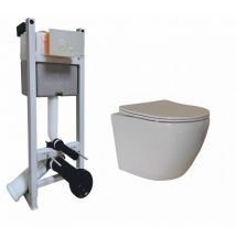 Regiplast - Pack Wc Bâti-support Universel+ Cuvette Sans Bride Kelos Flush Blanc + Plaque Blanche
