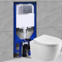 Pack wc Bati-support Horow wc sans bride Superspin chasse d'eau monotrou + Plaque chrome +softclose Abattant