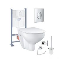 Pack wc sans bride Bau Ceramic avec abattant slim + Bâti support wc Rapid sl + plaque de commande Start chromé + Accessoires