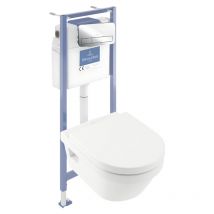 Pack wc sans bride villeroy et boch Architectura avec abattant + bâti-support sol et mur Viconnect pro + plaque chromée brillant