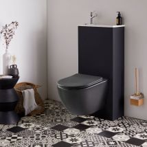 Pack wc suspendu avec lave-mains intégré + cuvette sans bride noir mat fixations invisibles cyrus
