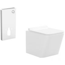 Pack wc suspendu blanc avec bâti-support décoratif - clemona