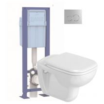 Pack wc suspendu Duravit D-code avec abattant + bati support siamp + Plaque de commande chromée