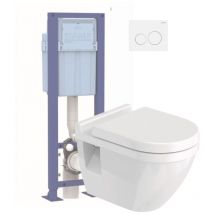 Pack wc suspendu Duravit Starck 3 avec abattant frein de chute + bati support siamp + Plaque de commande blanche