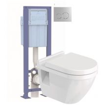 Pack wc suspendu Duravit Starck 3 avec abattant frein de chute + bati support siamp + Plaque de commande chromée