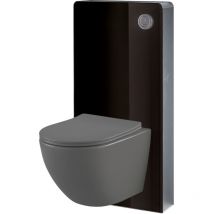 Pack wc suspendu gain de place bâti mural verre noir + cuvette sans bride gris mat corolla