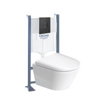 Pack wc suspendu sans bride compact Duravit D-Neo + bâti support grohe Rapid sl Projet + abattant + plaque noir mat