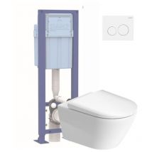 Pack wc suspendu sans bride Duravit D-Neo avec abattant frein de chute + bati support siamp + Plaque de commande blanche
