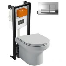 Pack wc suspendu sans bride Jacob Delafon Elite + bâti-support + plaque Chrome