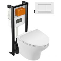 Pack wc suspendu sans bride Jacob Delafon Nouvelle vague+ bâti-support + plaque Blanc brillant