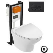 Pack wc suspendu sans bride Jacob Delafon Nouvelle vague+ bâti-support + plaque Noir brillant/Noir mat