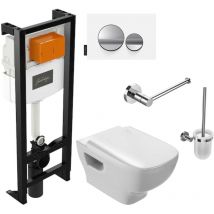 Pack WC suspendu sans bride JACOB DELAFON Struktura+ bâti-support + plaque Blanc brillant/Blanc mat + accessoires