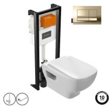 Pack wc suspendu sans bride Jacob Delafon Struktura+ bâti-support + plaque Or Beige + accessoires