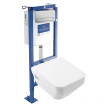 Pack WC suspendu sans bride Villeroy & Boch Architectura Twistflush [e³] rond + bâti-support sol et mur + plaque chrome mat