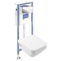 Pack wc suspendu sans bride Villeroy&boch Architectura Twistflush [e³] rond + bâti-support sol et mur + plaque chrome brillant