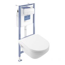 Pack wc suspendu sans bride Villeroy&boch Architectura Twistflush [e³] rond + bâti-support sol et mur + plaque blanc