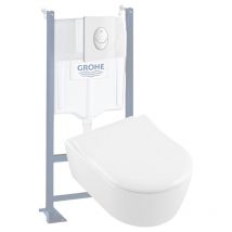 Pack wc suspendu sans bride villeroy et boch Avento + abattant + plaque + bâti