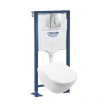 Pack wc Suspendu sans bride Villeroy&boch Subway 3.0 avec abattant frein de chute + Bâti support grohe + plaque chromée