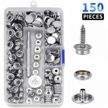 Packung mit 150 Marine-Qualitäts-Polster-Canvas-Zubehör, Edelstahl, 10 mm, Bootsdeck-Druckknöpfe, Schraubverschlüsse mit Werkzeug