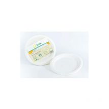 Packung mit 50 runden Zuckerrohrtellern 22cm betik cu301