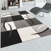Alfombra De Diseño Perfilado - a Cuadros - En Negro Blanco Gris 230x320 cm - Paco Home