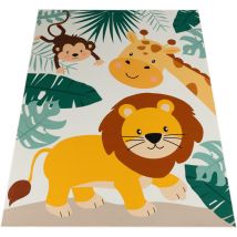 Paco Home - Tapis Chambre Enfant Bebe Fille Garcon Zoo Rue Antidérapant Beige Bleu Vert 240x340 cm