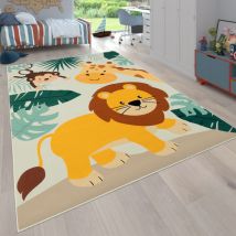 Paco Home - Tapis Chambre Enfant Bebe Fille Garcon Zoo Rue Antidérapant Beige Bleu Vert 160 cm rond