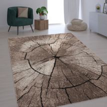 Alfombra De Salón De Diseño Elegante Estampado De Tronco De Madera Natural Gris Marrón Beige 120x170 cm - Paco Home